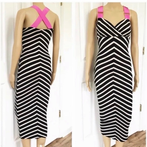 Ted Baker Black and White Strapless Dress with Pink Straps - Picture 6 of 6